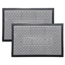 Kit com 02 Tapete Capachos Grandes 60x40cm Bem Vindo Emborrachado para Porta
