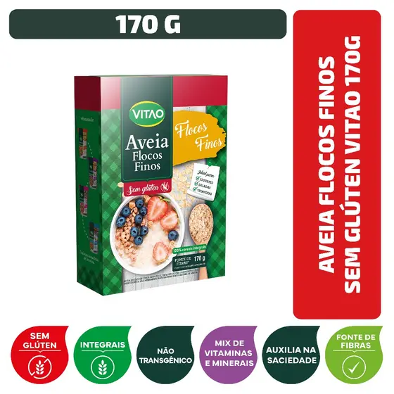 Aveia Flocos Finos Sem Glúten Vitao 170 g