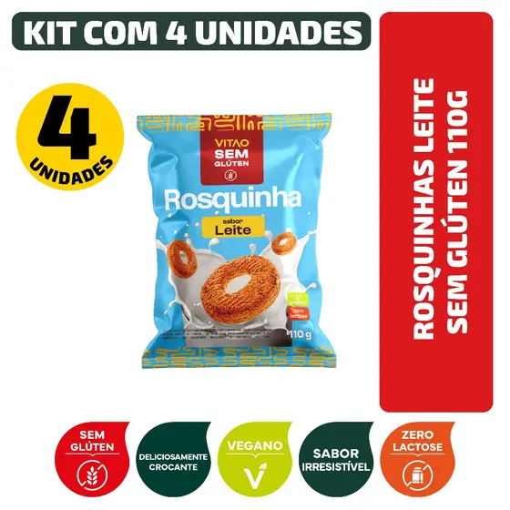 Kit Rosquinhas Leite Sem Glúten 110G - 4 Unidades