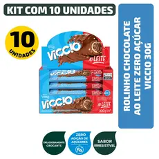 Kit Rolinho Chocolate Ao Leite Zero Açúcar Viccio 30G - 10 Unidades