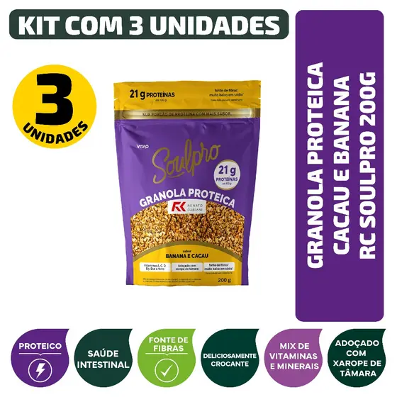 Kit Granola Proteica Cacau E Banana RC Soulpro 200G - 3 Unidades