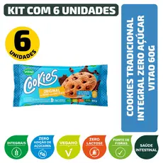 Kit Cookies Tradicional Integral Zero Açúcar Vitao 60G - 6 Unidades