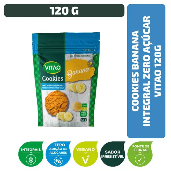 Cookies Banana Integral Zero Açúcar Vitao 120 g