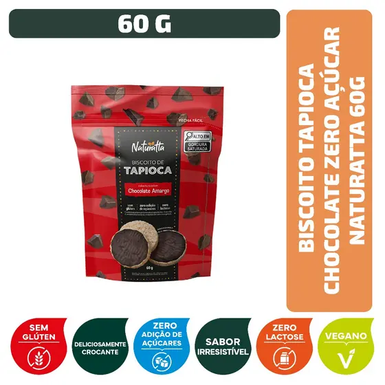 Biscoito Tapioca Chocolate Zero Açúcar Naturatta 60 g