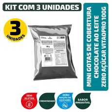Kit Mini Gotas de Cobertura sabor Chocolate ao Leite Zero Açúcar VitaoPRO 100g - 3 Unidades