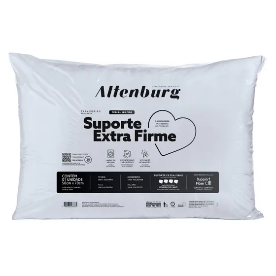 Travesseiro Altenburg Suporte Extra Firme Original 50x70cm Antialérgico Capa 100% Algodão Percal 180 Fios