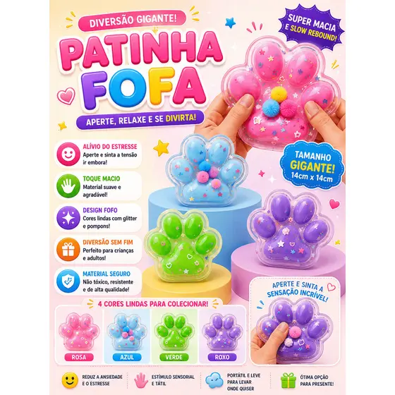 Brinquedo Sensorial Squishy Gigante Patinhas Fofas Anti Stress