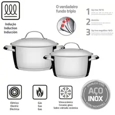 Jogo de Panelas Tramontina Allegra em Aço Inox com Fundo Triplo - 2 Peças
