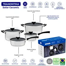 Jogo de Panelas Tramontina Solar  Aço Inox Indução Antiaderente Cerâmico 4 Pçs