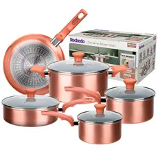 Jogo de Panelas Indução Rochedo Ceramic Rose Gold com Revestimento Antiaderente 5 peças