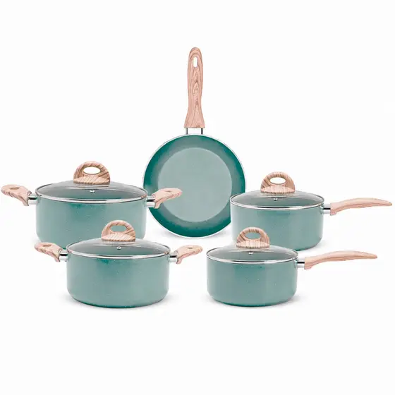 Jogo De Panelas 5pçs Brinox Ceramic Life Botanika Antiaderente Com Fundo Triplo Indução Verde