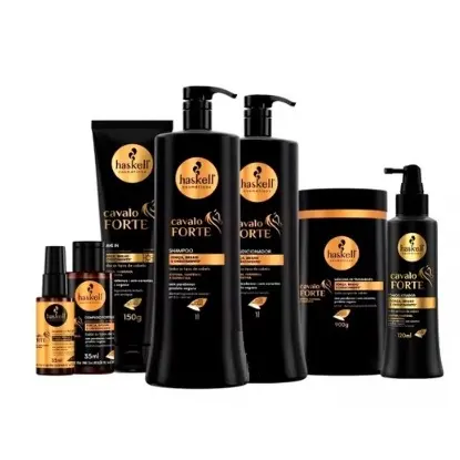 Kit Haskell Cavalo Forte 7 Pro Sh 1L Cond 1L Mas 900g Compl 35ml Selante 35 Leavein 150g e Ton 120