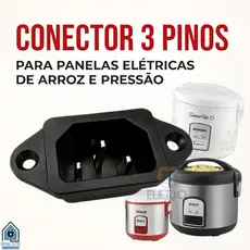 Conector Tomada 3 Pinos para Panelas Elétricas de Arroz e Pressão Philco PPA03 PPA05 PH05 PH10 PPA10 PPA12v
