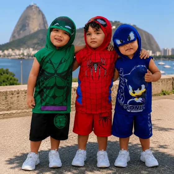 Conjunto de Roupa Lançamento Carnaval Infantil Temático Camisa + Bermuda Premium