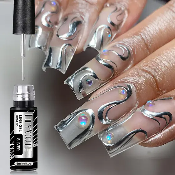 LILYCUTE 5ML Forro De Pintura Metálico Gel De Polimento Super Brilhante Ouro Prata Espelho De Unhas Semi Permanente Linhas Francesas