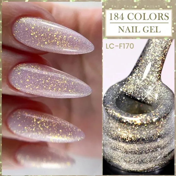 LILYCUTE 7ML Gold Glitter Gel De Polimento De Unhas Aurora Laser Brilhante Semi Permanente UV Colorido Arte Vernizes