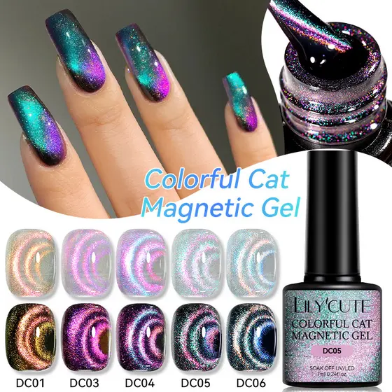LILYCUTE Colorido Gato Magnético Unhas Gel Psicodélico Aqua Verde 6 Cores Glitter UV LED Verniz Para Arte Em