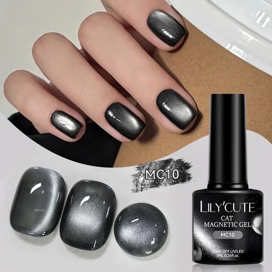 LILYCUTE 7ml Contas De Vidro Preto Gato Magnético Punk Cinza Fino Glitter Unha Gel Polonês 9 Cores Geléia UV LED Arte Do