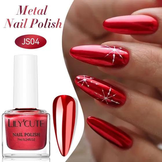 LILYCUTE 7ml Esmalte Metálico Super Brilhante Efeito Nail Art Metal Verniz Sem Necessidade De Lâmpada