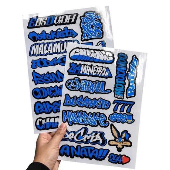 2 Cartelas 20x30cm 25 Adesivos de bike Premium de BH Azul e Branco – Plotar e Adesivar Capacete, Moto, Carro, bike