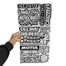 Super Cartela 23 Adesivos Laminados Premium de BH Preto e Branco – Plotar e Adesivar Capacete, Moto, Carro, bike