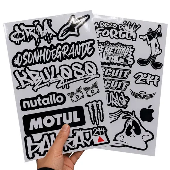 2 Cartelas 20x30cm 22 Adesivos de bike Premium de BH preto e Branco – Plotar e Adesivar Capacete, Moto, Carro, bike