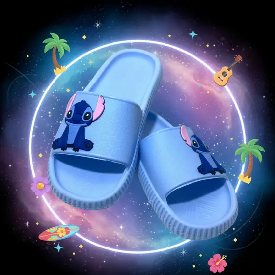 Chinelo Nuvem Flexivel Infantil Menina Menino Azul Leve Juvenil Stitch