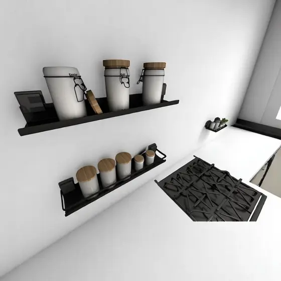 Prateleira De Utensílios 30cm Tempero Cozinha Preto Com Ventosa Decoração
