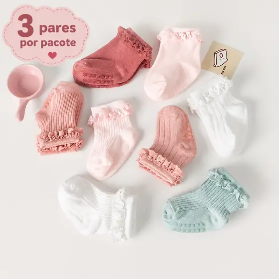 Meias De Renda Doce Para Bebês , Design De Ponto De Cola Antiderrapante , Tecido De Algodão Puro , Respirável E Confortá