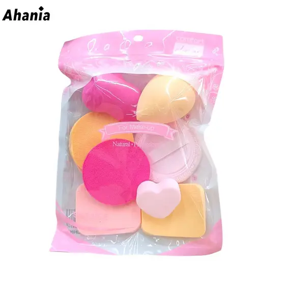 Ahania Kit de 9 Esponjas Para Maquiagem Básica e Profissional Formatos Diversos e Cores Sortidas
