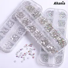 Ahania Kit de Strass Decoração Unhas Branco e Boreal Fruta Cor Encapsular Com Caixinha Organizadora