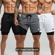 KIT 3 SHORTS 2 em 1 Bermuda Compressão MasculinO Dry Fit Elastano Academia Treino Original Bordbless