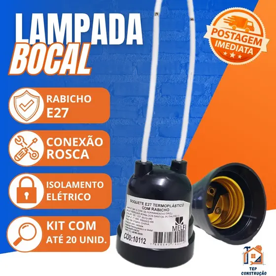 Bocal De Lampada Reforçado Soquete Com Rabicho E27
