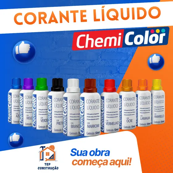 Corante Pigmento Líquido 50ml ChemiColor para Tinta Acrílica e Látex Escolha a Cor