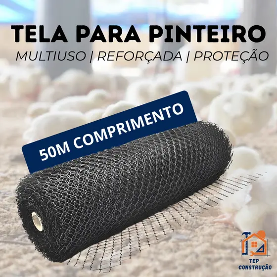 Tela Pinteiro 50 metros PVC Multiuso Reforçada Plastico Criação Pintinhos Animais 1 metro Altura