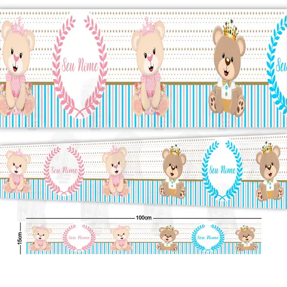Faixa Infantil de Parede Adesiva Papel de Parede Menino e Menina Bebê Urso Ursinha Decoração Criança