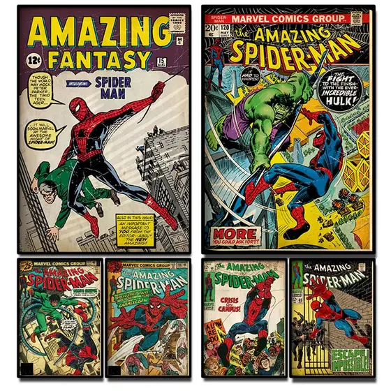 Quadro Marvel Vintage – Poster Homem-Aranha Retro para Parede de Sala, Quarto ou Escritório Geek