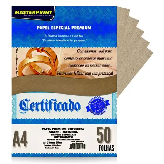 Papel Kraft Natural Pardo 180g A4 c/ 50 folhas Masterprint Premium Artesanato