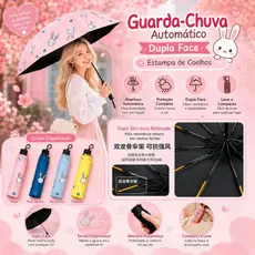 671 - Guarda Chuva Automático Dupla Face com Estampa de Coelhos