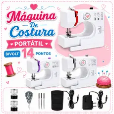 Máquina de Costura Multifuncional com 14 Modelos de Pontos Elétrica Bivolt 110v/220v com Fonte, Pedal e Bobinas