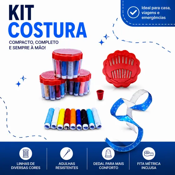 H-706 - Kit de Costura com Linhas, Agulhas e Fita Métrica