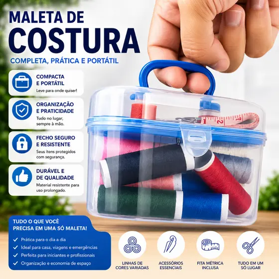 H-705 - 1 Mini Maleta de Costura Portátil com 30 Peças - Com Linhas, Agulhas e Fita Métrica