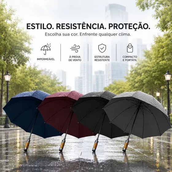 676 - Guarda-Chuva Executivo com Estrutura Reforçada Cabo Estilo Madeira