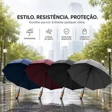 676 - Guarda-Chuva Executivo com Estrutura Reforçada Cabo Estilo Madeira