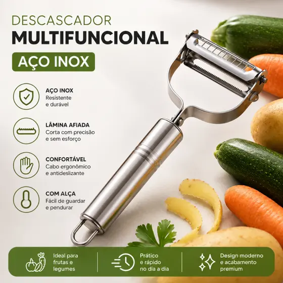 Descascador de Legumes 2 em 1 de Aço Inox para Cozinha Prática