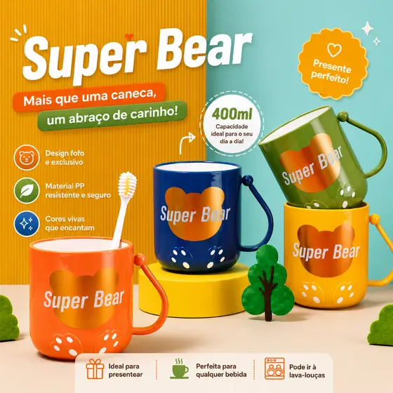 SZ-9937 - Copo Estilo Caneca em Formato de Urso Super Bear Capacidade 400ml