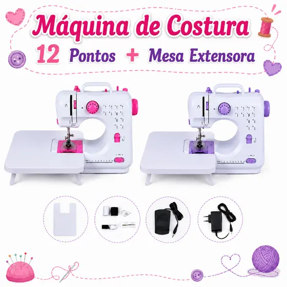 Máquina De Costura Elétrica com 12 Pontos Bivolt 110v/240v + Mesa Extensora