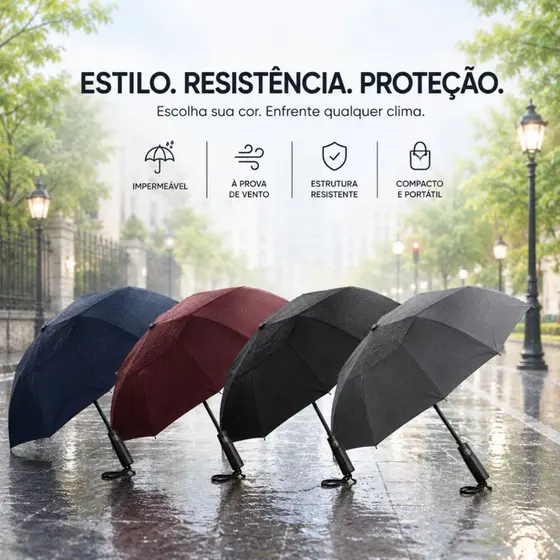 677 - Guarda-Chuva Automático Reforçado Premium  – Elegância e Proteção para Todos os Dias