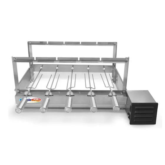 Churrasqueira Gira Grill Rotativa Giratória 5 Espetos Inox Elétrica
