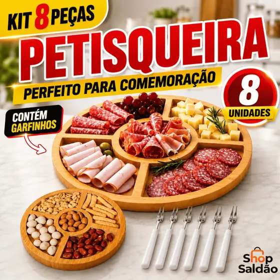 Petisqueira Redonda Frios Queijo c/ Encaixe Ramekin Garfinhos Gamela de Madeira Escolha Variação